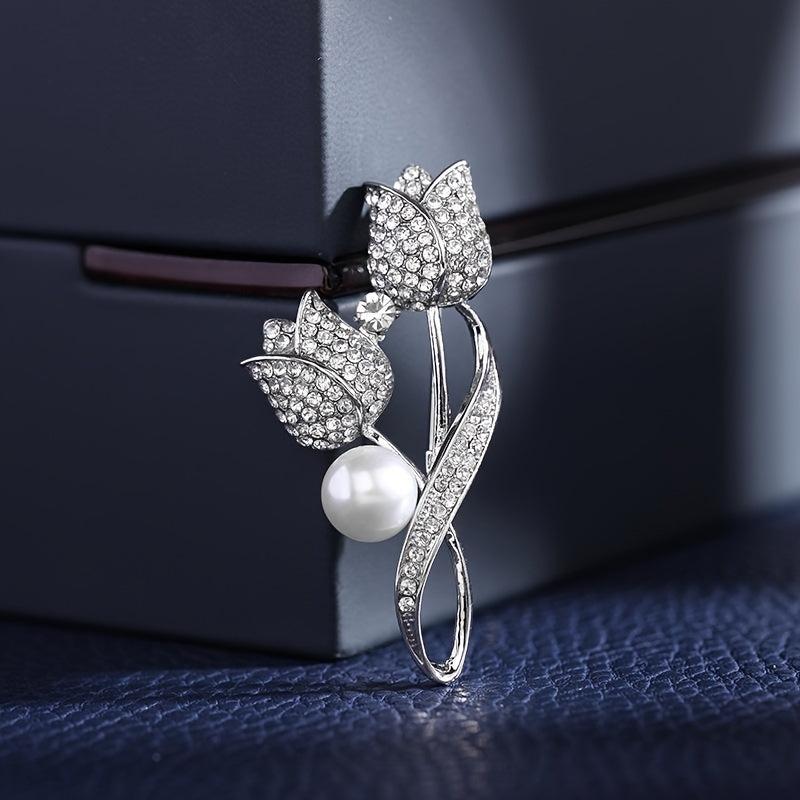 Crystal Tulip Flower Brooch Pin For Women Girls Clothing Decor