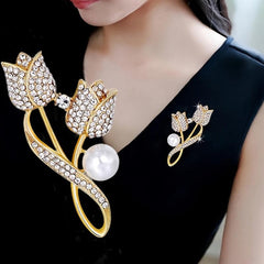 Crystal Tulip Flower Brooch Pin For Women Girls Clothing Decor