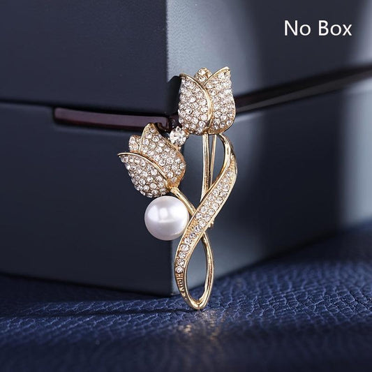 Crystal Tulip Flower Brooch Pin For Women Girls Clothing Decor
