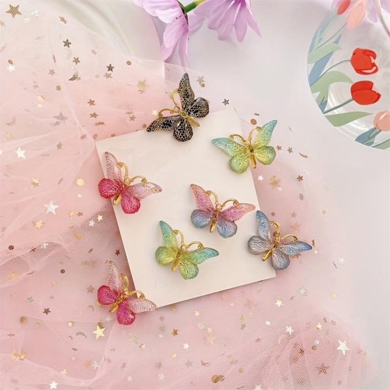 3pcs Butterfly Hair Clip Gradient Crackle Flaw Print Headwear
