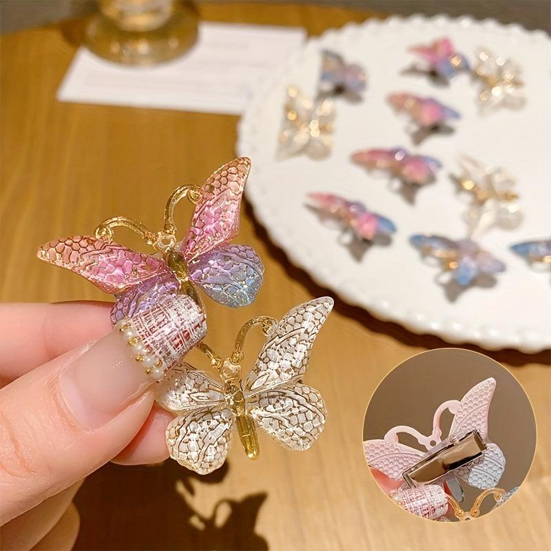 3pcs Butterfly Hair Clip Gradient Crackle Flaw Print Headwear