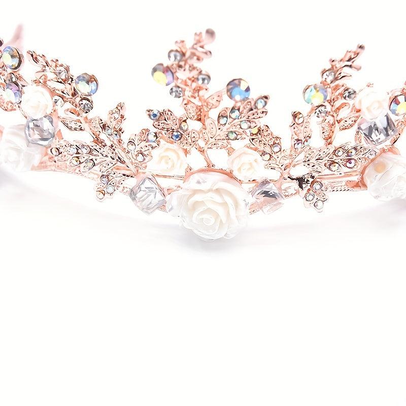 Crystal Floral Headband Princess Crown Hair Accessories for Women
