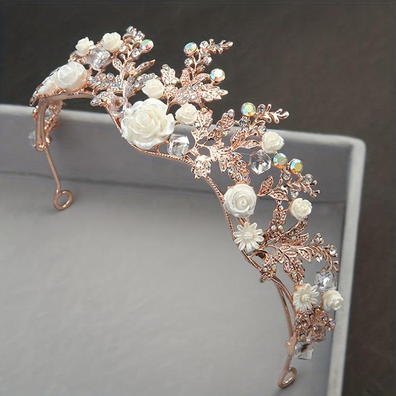 Crystal Floral Headband Princess Crown Hair Accessories for Women