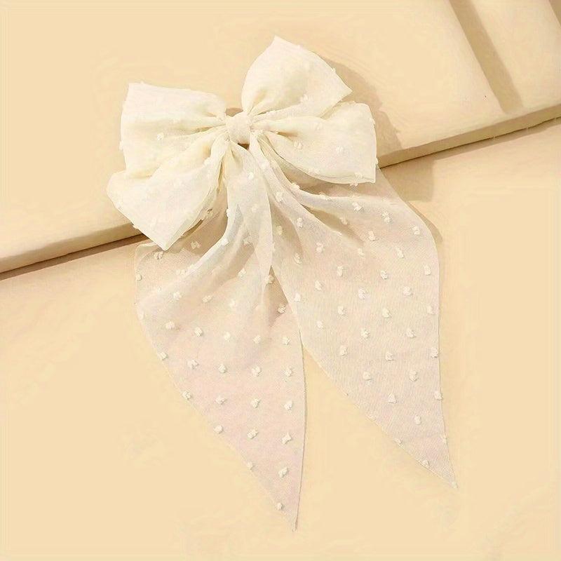 Dot Mesh Hairclip Embroidered Bow Knot Hairpin