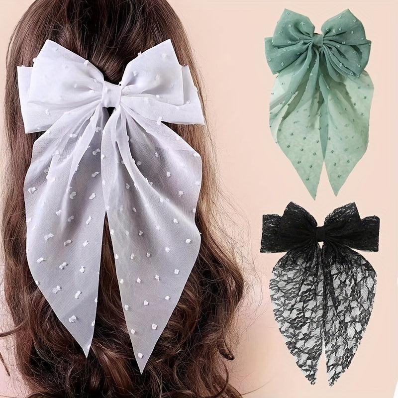 Dot Mesh Hairclip Embroidered Bow Knot Hairpin