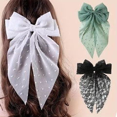 Dot Mesh Hairclip Embroidered Bow Knot Hairpin