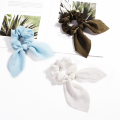 Solid Bow Scarf Scrunchies Hair Tie Satin Style Hair Rope Ponytail Holder