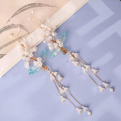 Vintage Chinese Style Hanfu Hairpin with Faux Pearl Flower Leaf