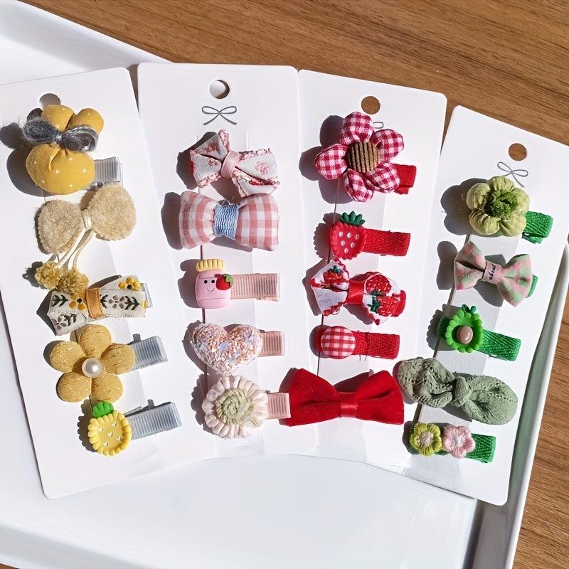5pcs Cartoon Fruit Animal Flower Hairpin Set For Girls, Baby Bowk Hairpin Clips