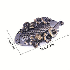 Vintage Resin Banana Clip with Flower Butterfly Pattern