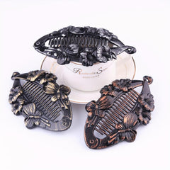Vintage Resin Banana Clip with Flower Butterfly Pattern