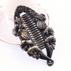Vintage Resin Banana Clip with Flower Butterfly Pattern