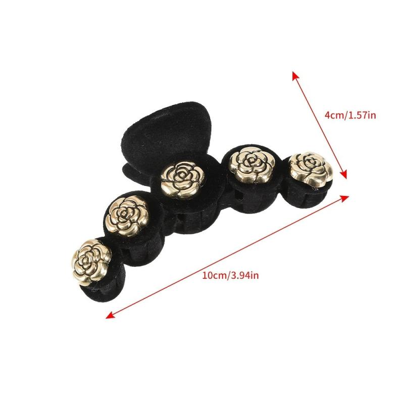 Velvet Flower Rose Hair Claw Clip, Pearl Accent, Winter Styling
