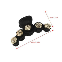 Velvet Flower Rose Hair Claw Clip, Pearl Accent, Winter Styling