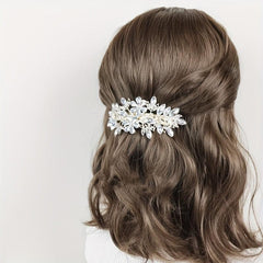 Crystal Flower Barrette Glitter Hair Clip French Barrette Bridal Hair Accessorie