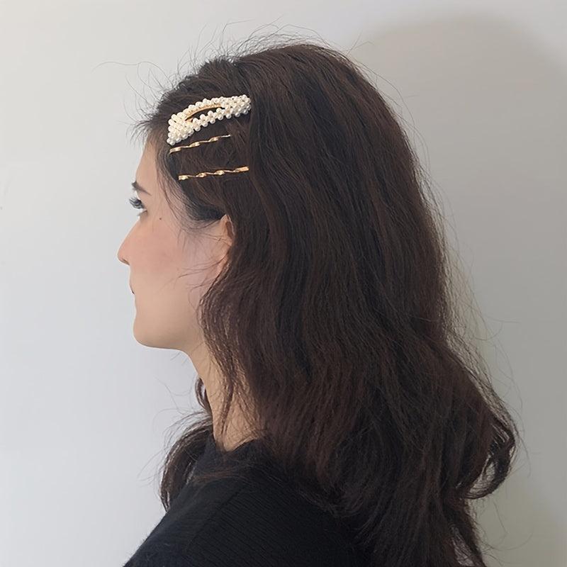 Pearl Bangs Hair Clip Barrette Bobby Pin Metal Accessory