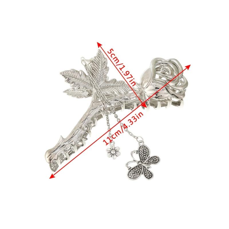 Metal Rose Hair Claw Clip Silver