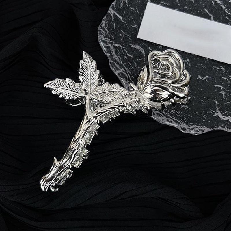 Metal Rose Hair Claw Clip Silver