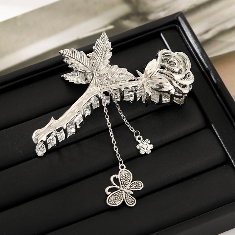Metal Rose Hair Claw Clip Silver