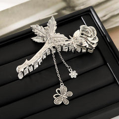 Metal Rose Hair Claw Clip Silver