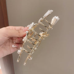 Tulip Ginkgo Faux Pearl Metal Hair Claw Clip Flower Hair Jaw Clips