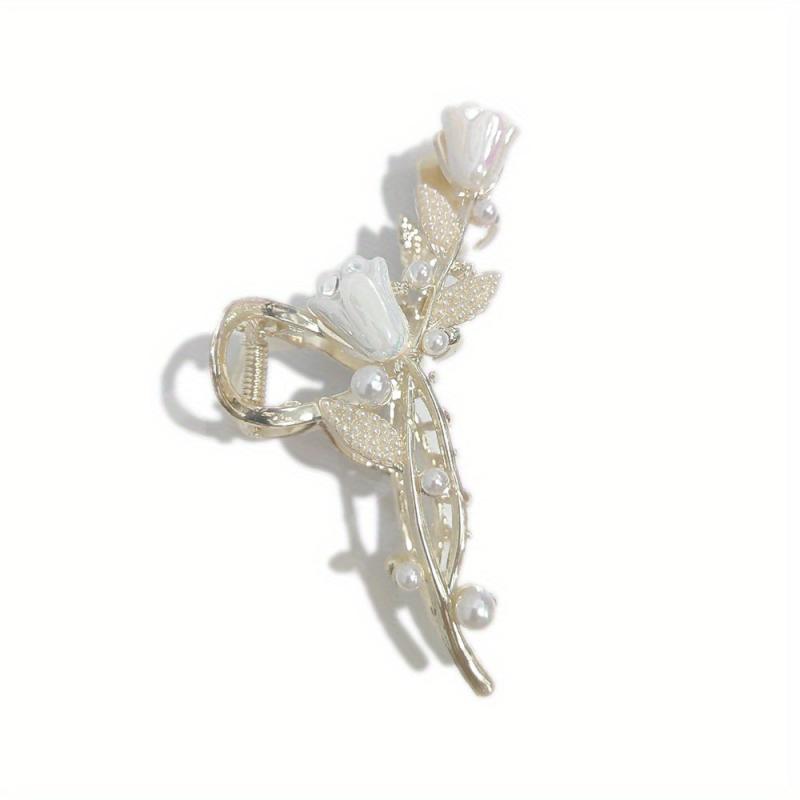 Tulip Ginkgo Faux Pearl Metal Hair Claw Clip Flower Hair Jaw Clips