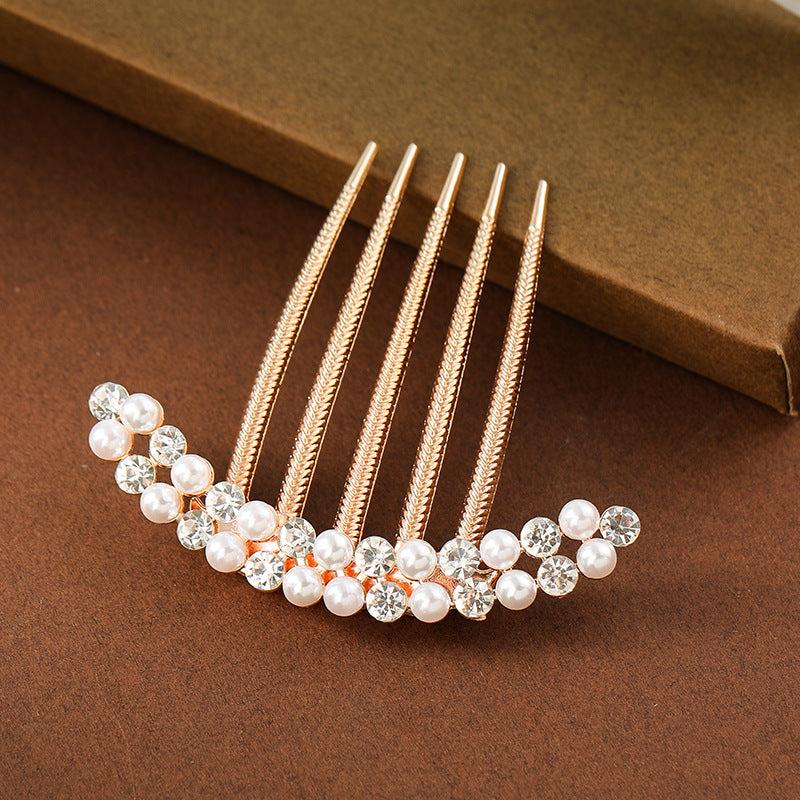 Faux Pearl Rhinestone Hair Comb Hairpin Party Favor Decor