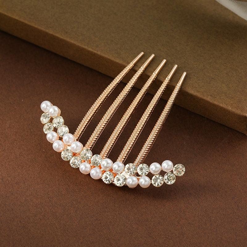 Faux Pearl Rhinestone Hair Comb Hairpin Party Favor Decor