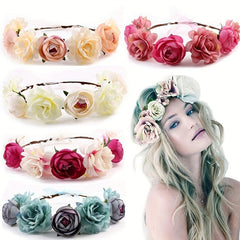 Flower Crown Rose Garland Headband Wreath Floral Headpiece