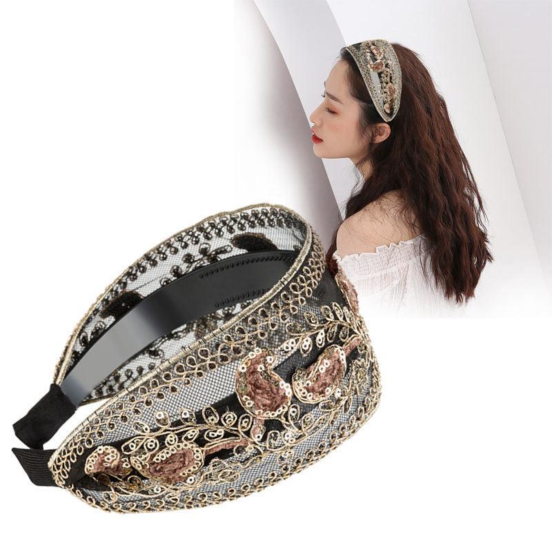 Vintage Boho Lace Embroidered Wide Headband Gift