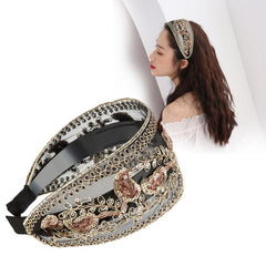 Vintage Boho Lace Embroidered Wide Headband Gift