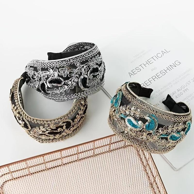 Vintage Boho Lace Embroidered Wide Headband Gift