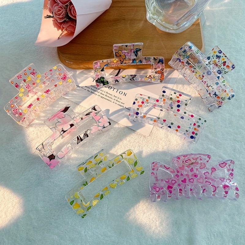 Y2K Acrylic Flower Hair Claw Clip Clear Hair Clamp Clip