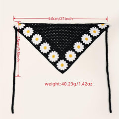 Boho Crochet Bandana Flower Pattern Headband Scarf Hair Wrap