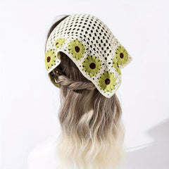 Boho Crochet Bandana Flower Pattern Headband Scarf Hair Wrap
