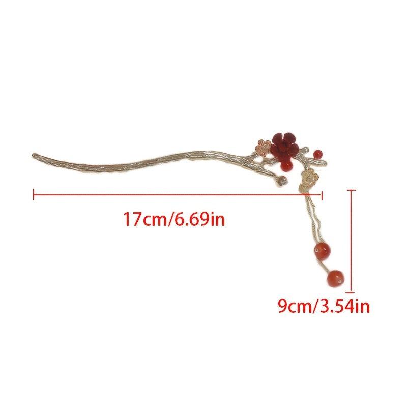 Vintage Chinese Style Plum Blossom Tassel Hair Pin Hanfu Cheongsam Accessories