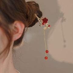 Vintage Chinese Style Plum Blossom Tassel Hair Pin Hanfu Cheongsam Accessories