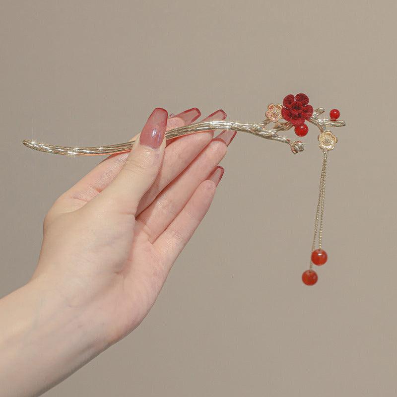 Vintage Chinese Style Plum Blossom Tassel Hair Pin Hanfu Cheongsam Accessories