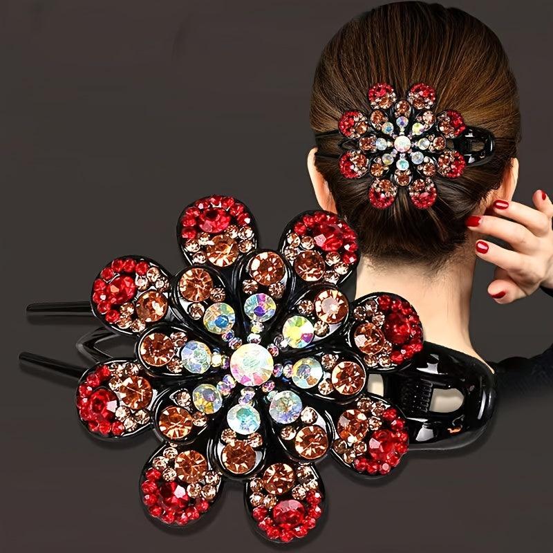 Crystal Rhinestone Barrettes Flower Hair Clips for Women and Girls