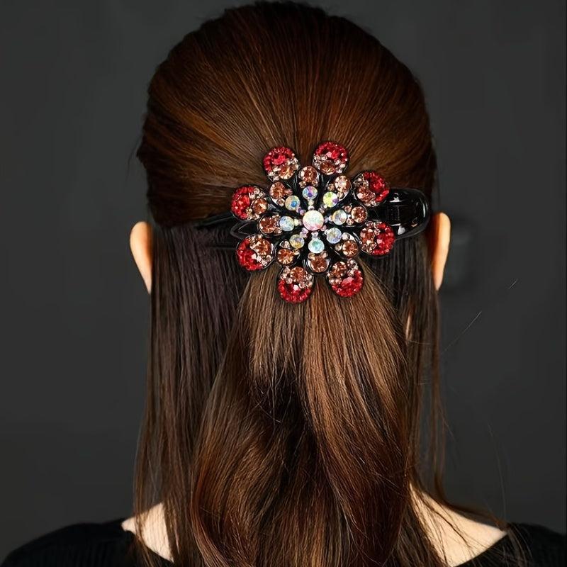 Crystal Rhinestone Barrettes Flower Hair Clips for Women and Girls