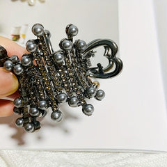 Irregular Round Hair Claw Ponytail Metal Clip Rhinestone Faux Pearl