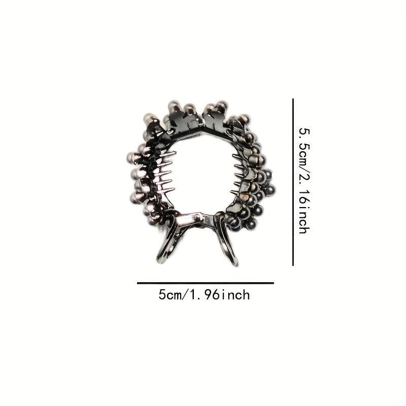 Irregular Round Hair Claw Ponytail Metal Clip Rhinestone Faux Pearl