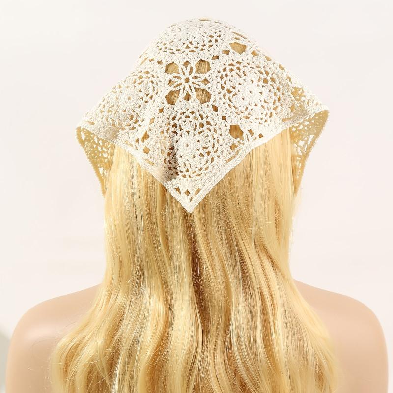 Women Triangle Head Band Scarf Crochet Hair Bandanas Vintage Solid Knit Turban