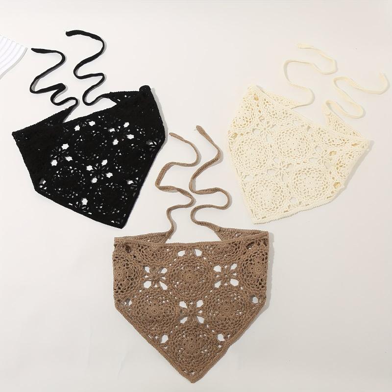 Women Triangle Head Band Scarf Crochet Hair Bandanas Vintage Solid Knit Turban