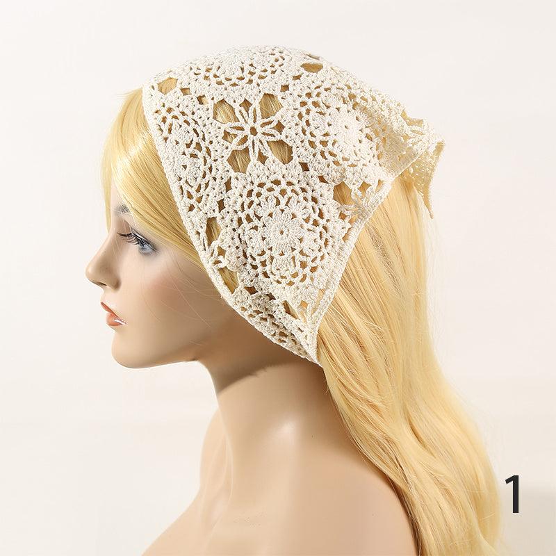 Women Triangle Head Band Scarf Crochet Hair Bandanas Vintage Solid Knit Turban