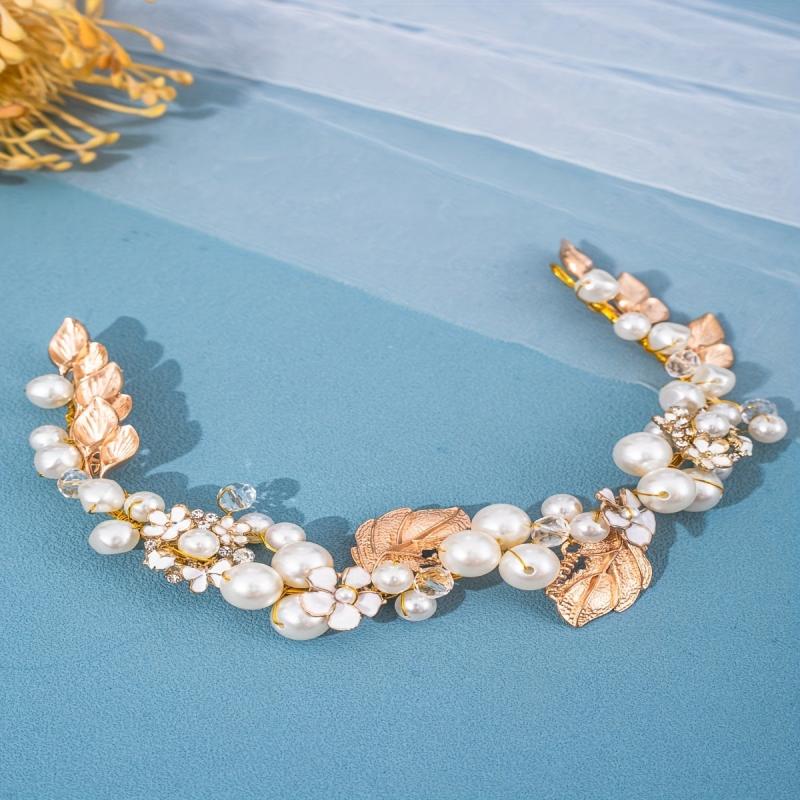 Golden Hairband Faux Pearl Tiara Wedding Dress Accessories