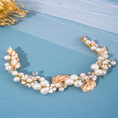 Golden Hairband Faux Pearl Tiara Wedding Dress Accessories