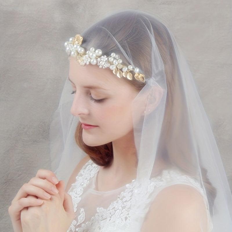 Golden Hairband Faux Pearl Tiara Wedding Dress Accessories