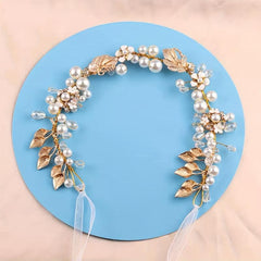 Golden Hairband Faux Pearl Tiara Wedding Dress Accessories