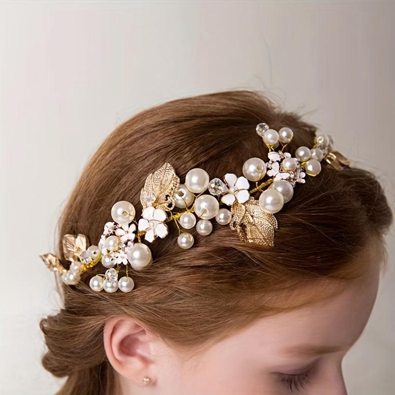 Golden Hairband Faux Pearl Tiara Wedding Dress Accessories